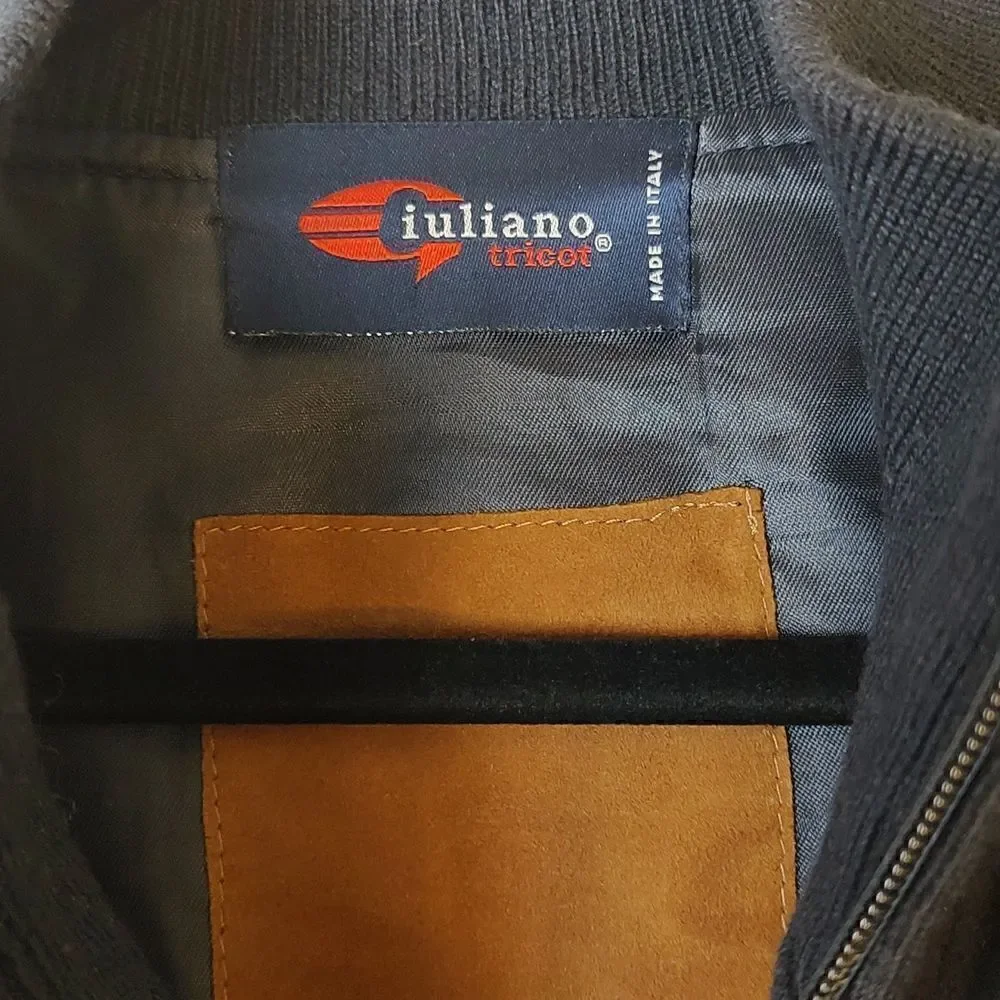 Giuliano Trico Men's Navy Wool Zip Front Sweater Academia Grandpa Jacket